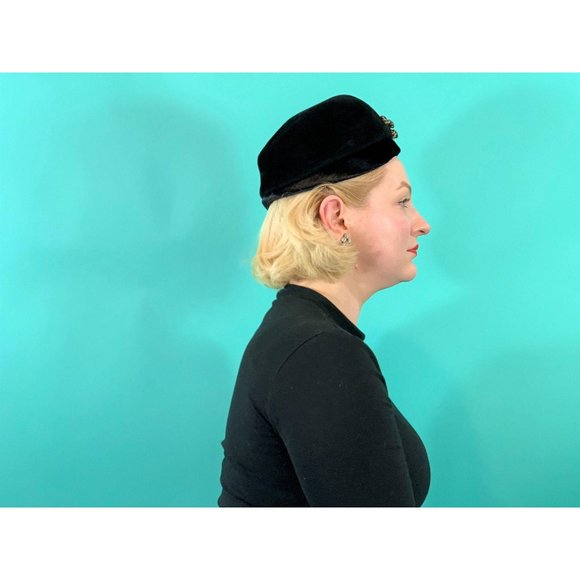 Vintage 1950s Shako Black Rhinestone Glamorous Hat - Picture 7 of 10